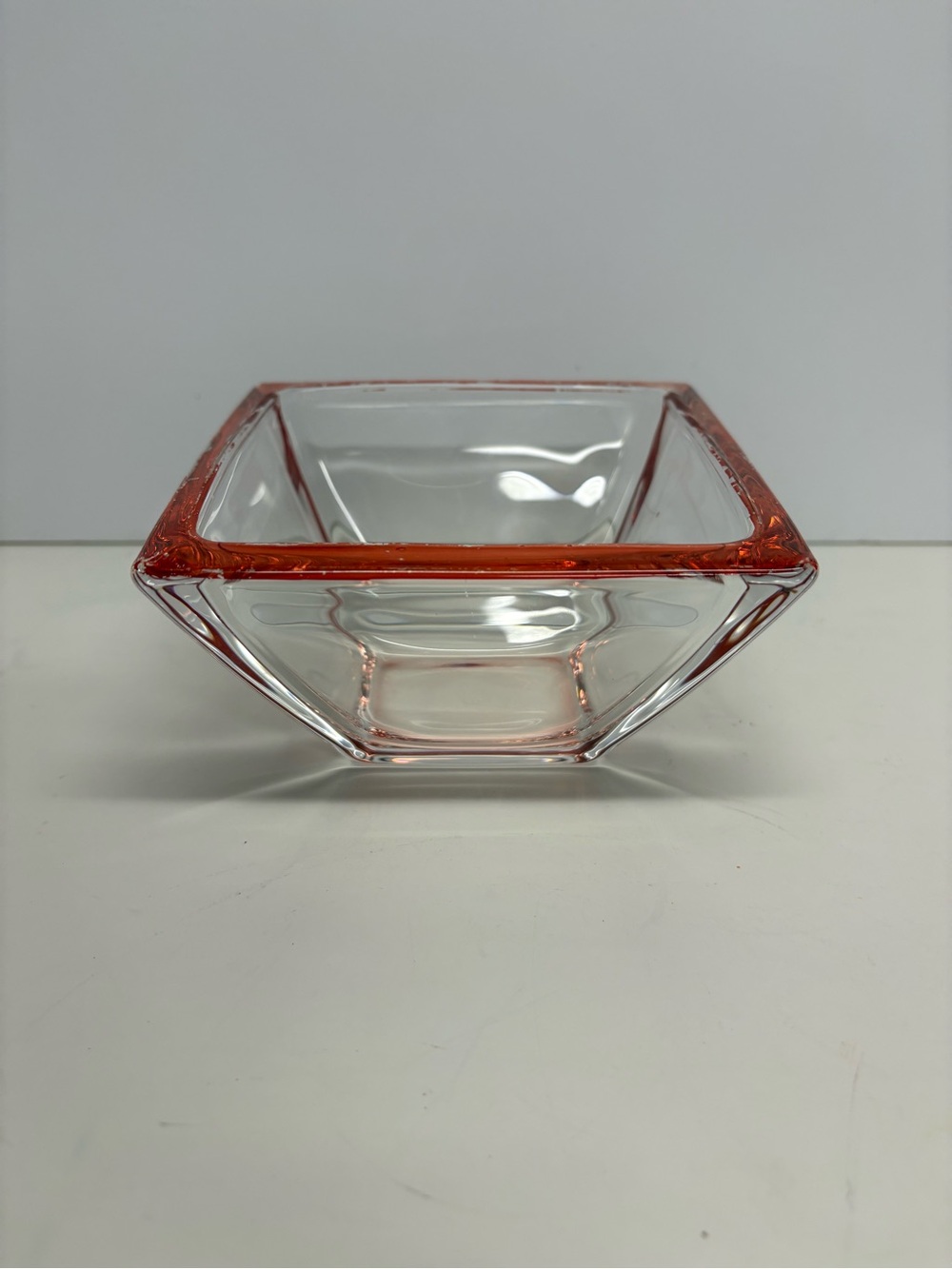 Clear Glass Decorative Bowl with Red Rim Home Decor